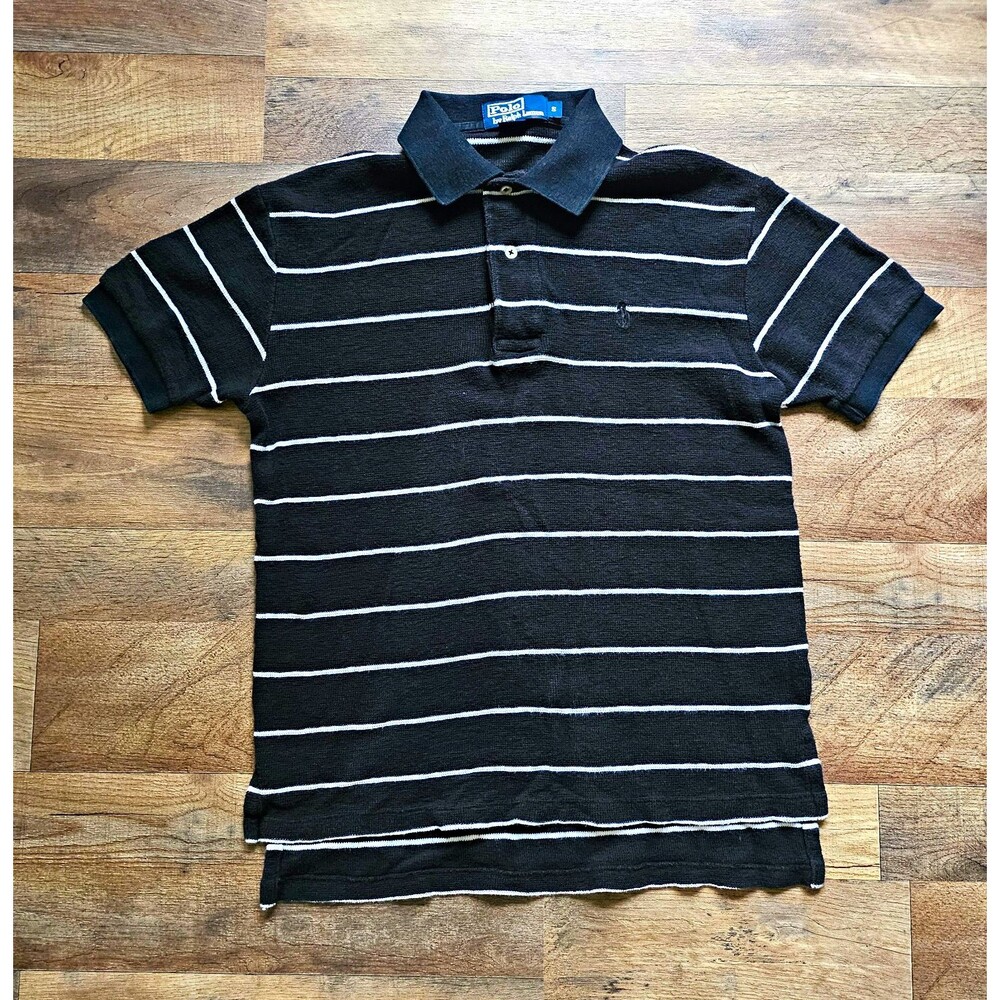 Vintage Polo Ralph Lauren Striped Polo Shirt Small Black White Prep Minimalist